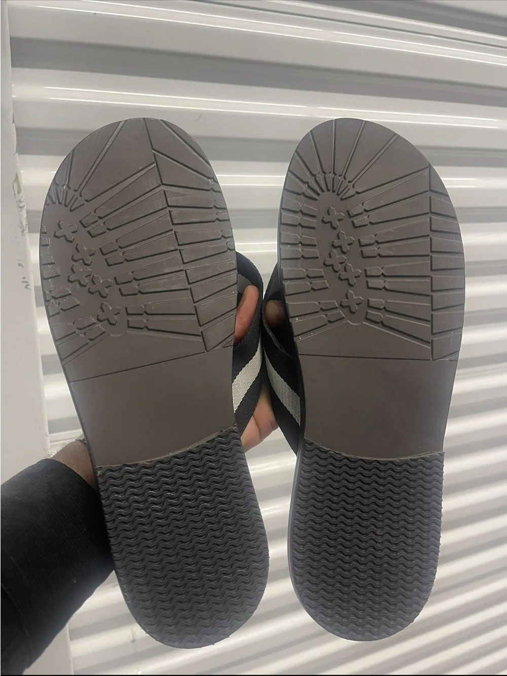 Black Flip Flop Sandals with White Stripes Sz 11